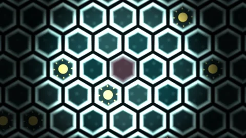 Geometric pattern with sun shapes in hexagonal grid layout Stock Footage 338295030