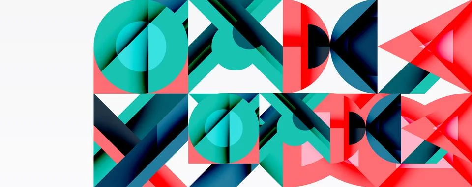 Geometric pattern. Teal, red, navy shapes repeat. Clean design, modern aesthetic 스톡 일러스트