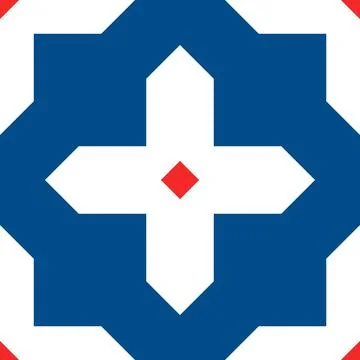 Geometric pattern tile, overlapping blue, white and red shapes. Stock Illustration