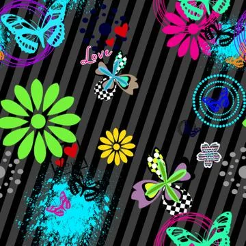 Geometric pattern. Traditional, ethnic background.Multicolor flowers.Stripes Stock Illustration