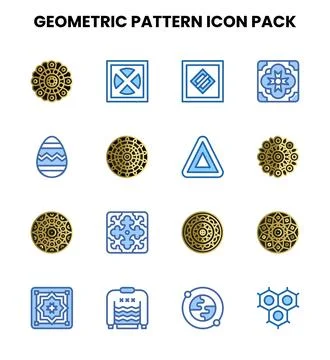 Geometric Pattern Two Colour Icons Pack Stock Illustration