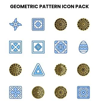Geometric Pattern Two Colour Set Icons Pack Stock Illustration