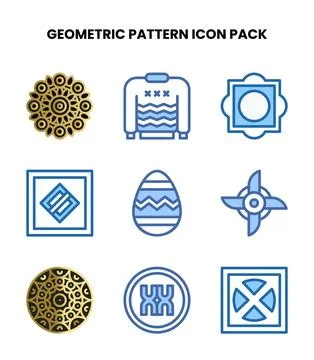 Geometric Pattern Two Colour Set Icons Pack Stock Illustration