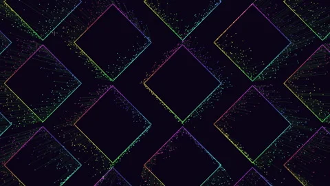 Geometric pattern of vibrant colored lines and shapes on black background Stock Footage 317107595