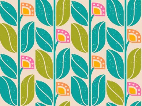 Geometric pattern with vintage abstract flowers. Stock Illustration