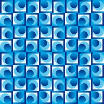 Geometric pattern with white and blue squares and circles Illustrazione stock