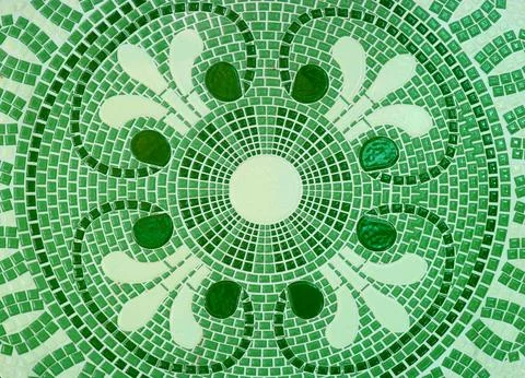 Geometric Pattern of White and Green Mosaic for Abstract Background Stock Photos