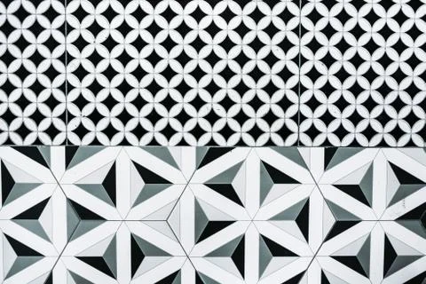 Geometric pattern white black floor. Background, texture, pattern Stock Photos