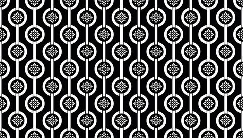 Geometric pattern, white flower pattern, black background, seamless, abstract Stock Illustration