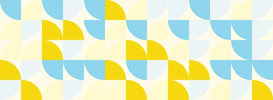 Geometric pattern with yellow and blue quarter circles on a cream background Illustrazione stock