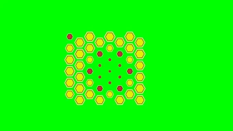 A geometric pattern of yellow and red hexagons on a vibrant green background Stock Footage 340900499