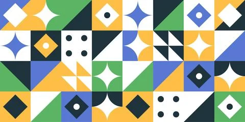 Geometric Pattern in Yellow Green Blue with Diamonds and Stars Stock Illustration