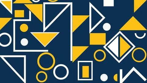 Geometric pattern with yellow triangles and circles on navy blue, graphic r.. Illustrazione stock