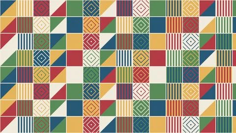 Geometric patterned squares abstract design with diamond shapes and stripes Stock Illustration