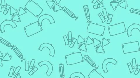 Geometric patterned stationery items on a cyan background Stock Footage 336437254