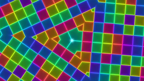 Geometric patterns in bright colors with neon lines at Stock Footage 338204161