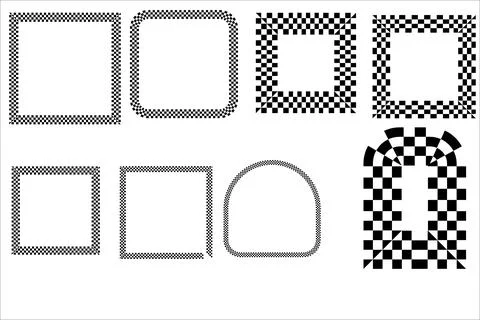Geometric Patterns with Checkered Design and Gradient Shapes Stock-Illustration