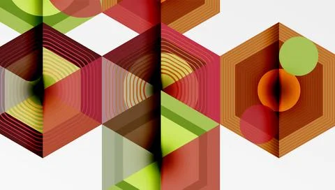 Geometric patterns create abstract composition. Hexagons, triangles, circles Stockillustratie