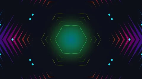 Geometric patterns create bright shapes in dark background Stock Footage 338235970