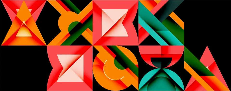 Geometric patterns dominate composition. Vivid colors, sharp angles create イラスト素材