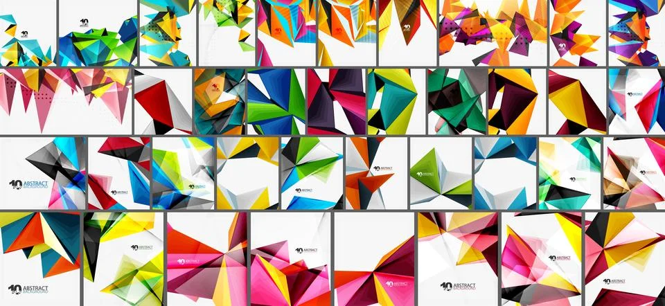 Geometric patterns dominate image. Colorful triangles form abstract backgro.. Illustrazione stock
