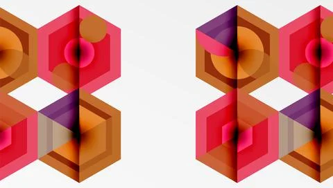 Geometric patterns feature repeating hexagonal shapes. Warm color palette Illustrazione stock