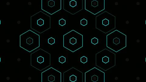 Geometric patterns with hexagons and circles on a black background Ilustração Stock