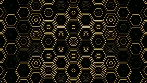 Geometric patterns with hexagons in black and gold colors Stock Footage 331688684
