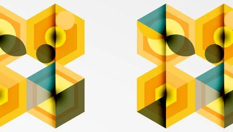 Geometric patterns, hexagons, optical illusion. Warm colors dominate, creating Stockillustratie