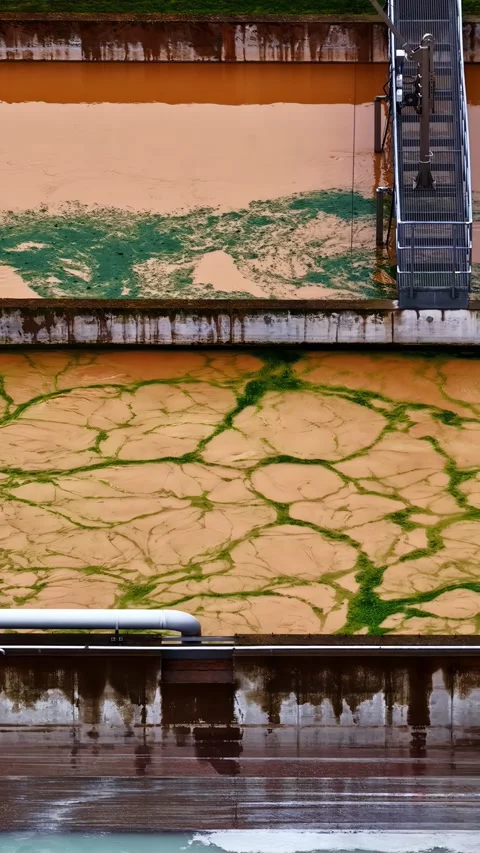 Geometric Patterns in Industrial Sedimentation Ponds with Algae Growth Stock Footage 336101739