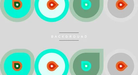Geometric patterns repeat. Circles, squares, teal, orange, gray create abstra Stock Illustration