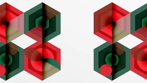 Geometric patterns repeat. Hexagons interlock, creating optical illusion. Red, Stockillustratie