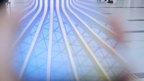 Geometric patterns stretch across ceiling with radiant light Stock-Footage 343836905