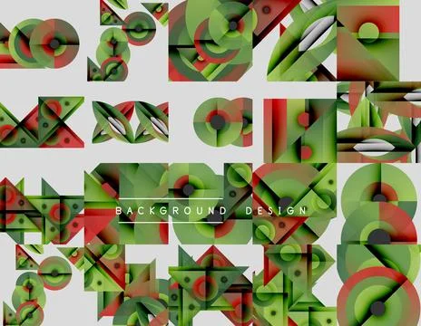 Geometric patterns, vibrant colors, abstract shapes create modern design. Green, Illustrazione stock