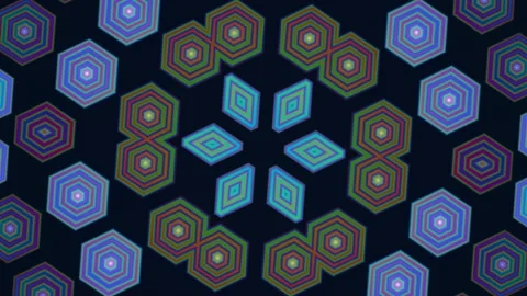 Geometric patterns in vibrant colors on a dark background Stock Footage 340194599