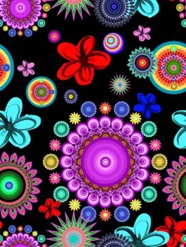 Geometric pattern.Traditional, ethnic background.Multicolor flowers. Stock Illustration