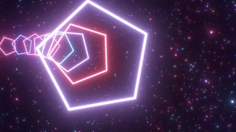 Geometric Pentagon Shape Neon Light Tunnel Roller Coaster Fly Through Stock Footage 211534026
