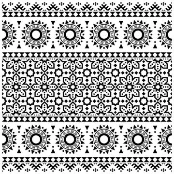 Geometric Persian ethnic Pattern background design vector in black white Stock Illustration