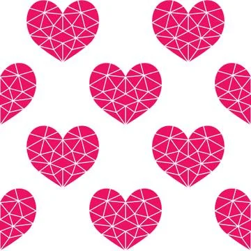 Geometric pink cubic heart vector seamless pattern, Valentine's Day Stock Illustration