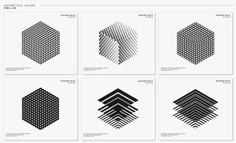 Geometric pixel abstract box logo design template set. Modern cube graphic. Stock Illustration