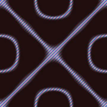 Geometric pixel art abstract pattern with intersecting loops and dots on bl.. Stock Illustration