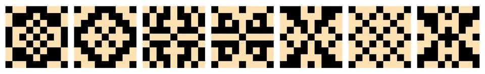Geometric pixel art pattern in black and beige with square grid layout Stock Illustration