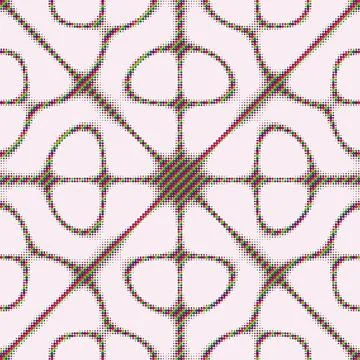 Geometric pixel art pattern with intersecting loops and dots on white backg.. Illustration