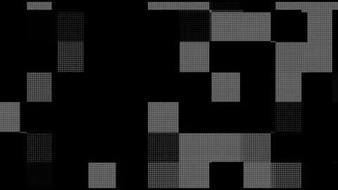Geometric pixel gray grid with transitioning abstract shape on black background Stock Footage 340137906