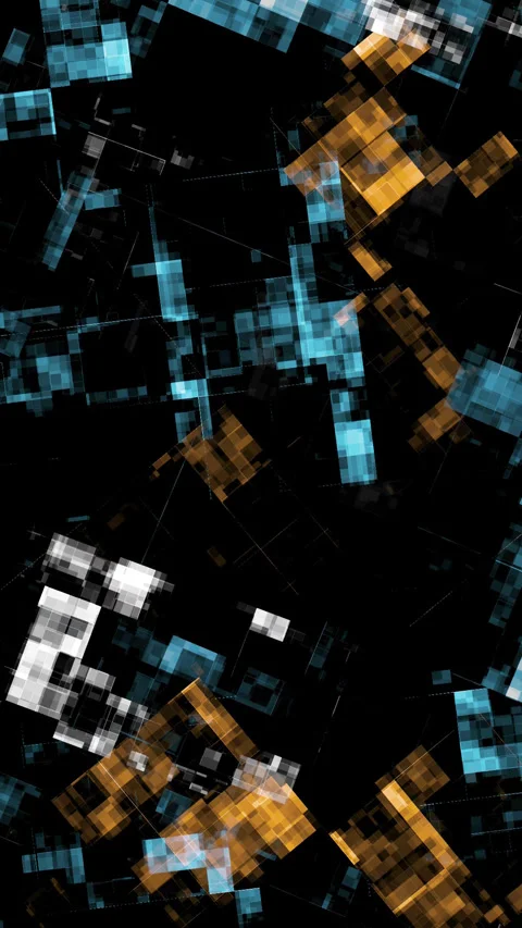 Geometric Pixels in Motion: Abstract Futuristic Blue and Gold Composition Stock Footage 283925762