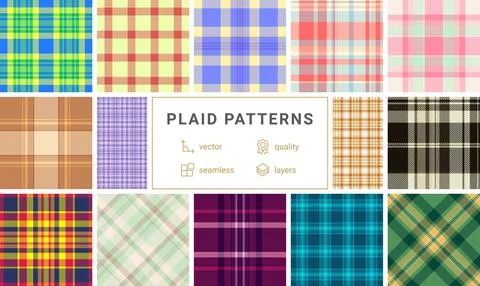Geometric plaid and checkered patterns designed for textile and fabric use,.. Stock Illustration