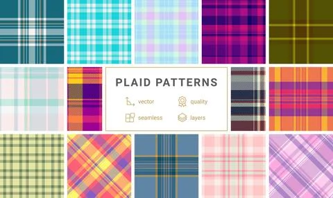 Geometric plaid and checkered patterns designed for textile and fabric use,.. Illustrazione stock
