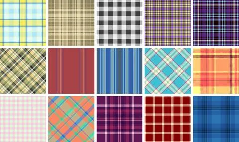 Geometric plaid and checkered patterns designed for textile and fabric use,.. Stock Illustration