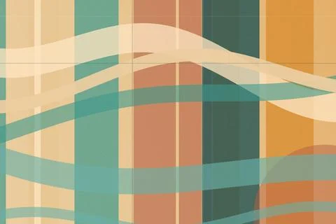 Geometric plaid pattern with layered shapes in warm beige, teal, and orange.. Stock Illustration