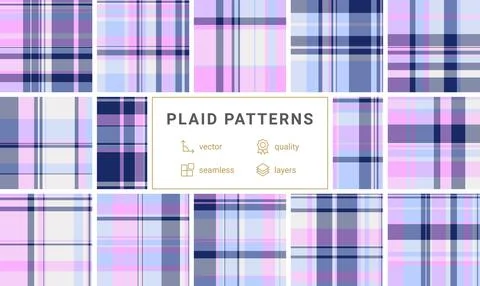Geometric plaid patterns in trendy colors, great for textile designs, fabri.. Stock Illustration